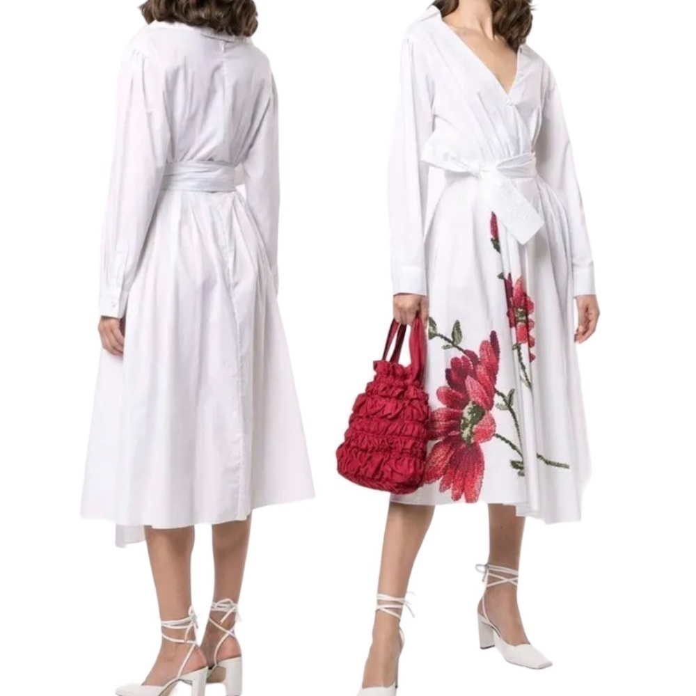 ADAM Lippes Floral-Print Poplin Asymmetrical Midi Shirtdress $1290 NWT No belt